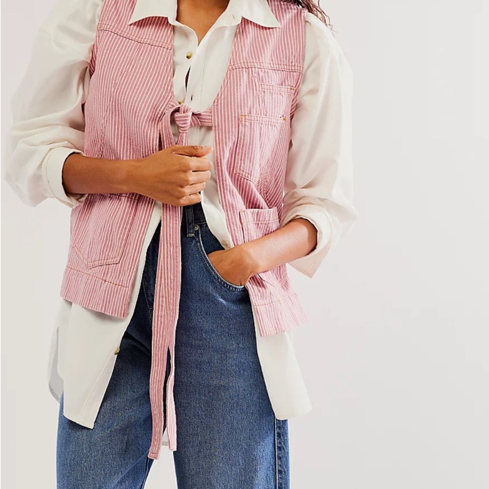 Light Pink Striped Tie-Front Vest